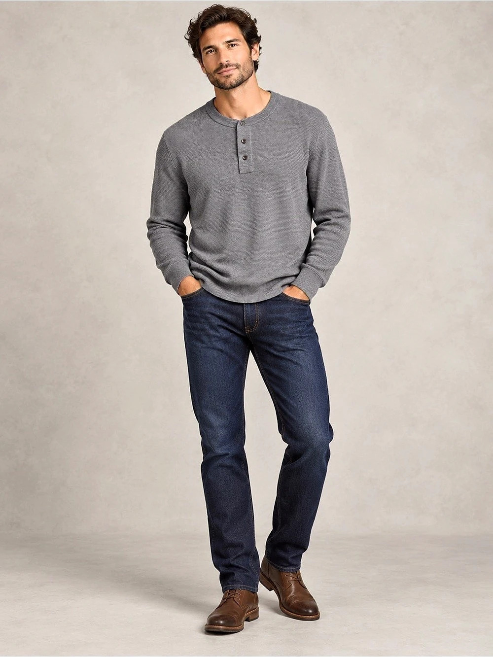 Banana Republic 100% Merino Wool Henley Sweater Gray Large